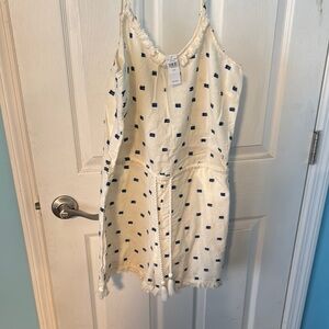 White and Blue Polka Dot Romper